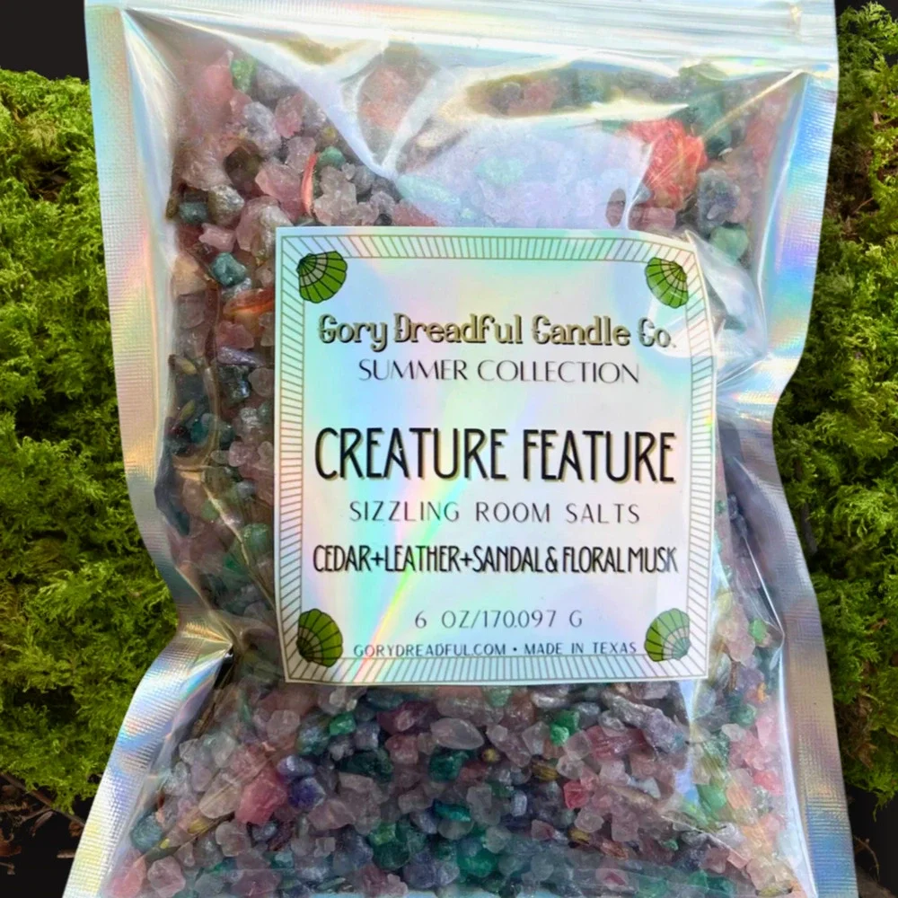 Creature Feature Sizzling Room Salt: Cedar Leather Sandal Floral Musk Scent